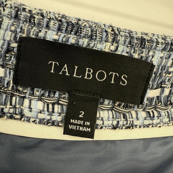 Talbots Tweed Fringe Pencil Skirt size 2 Multi Blue Woven - Picture 7 of 9